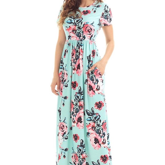 Floral Maxi Dress - Medium - Mint Green Floral - Picture 3 of 6